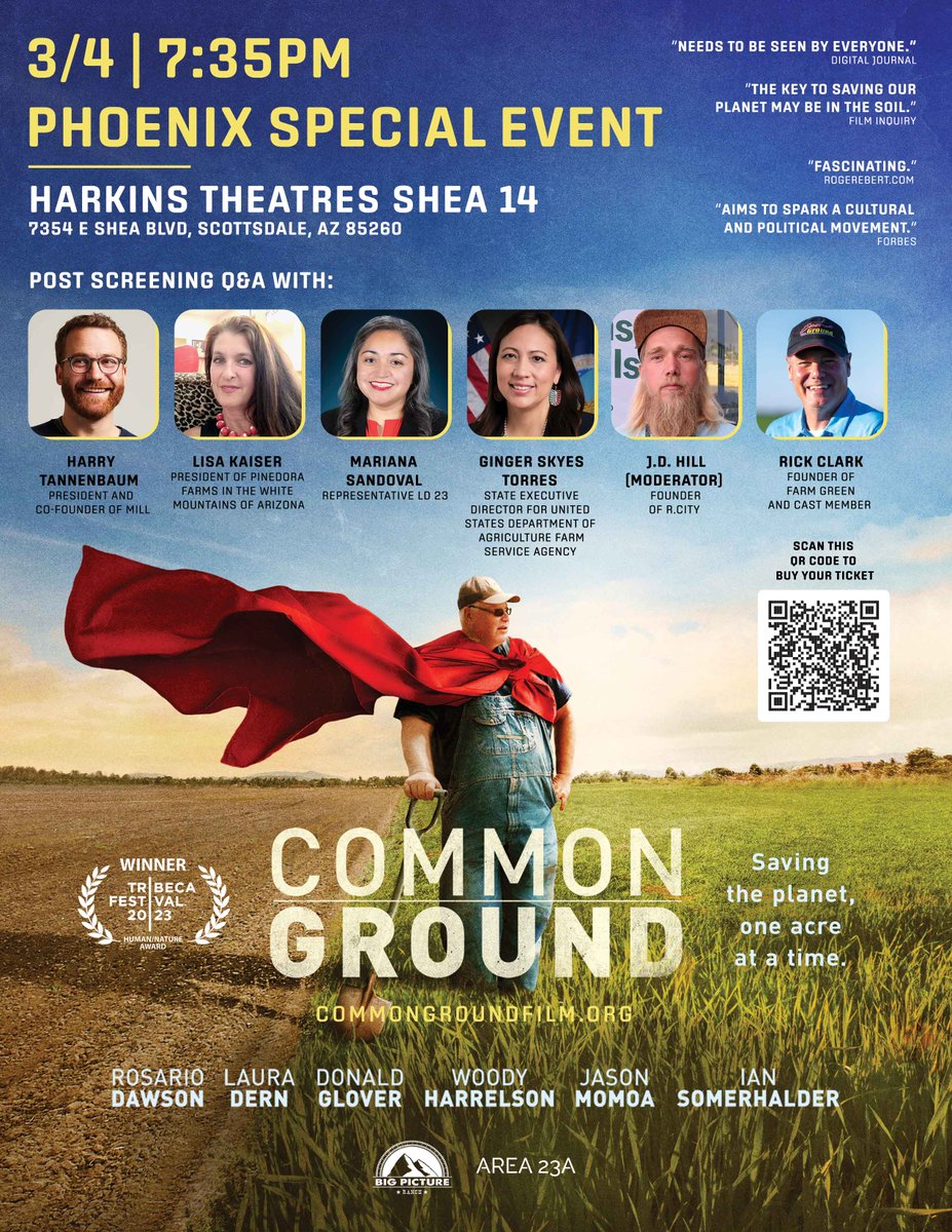 Join us at the Harkins Theatre in Scottsdale on March 4th for the Common Ground Movie Premiere and post-screening Q&A! Purchase your tickets at the link below -harkins.com/movies/common-… #commonground #Farmers #harkinstheatre #moviepremiere