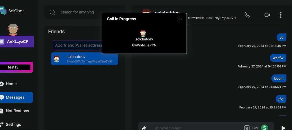 Hello SolChatters! 

We're excited to introduce the audio calls feature, allowing wallet-to-wallet communication using WebRTC. Your calls are peer-to-peer, connecting directly between your browser and your friend's, ensuring that your conversations are encrypted. 

The primary