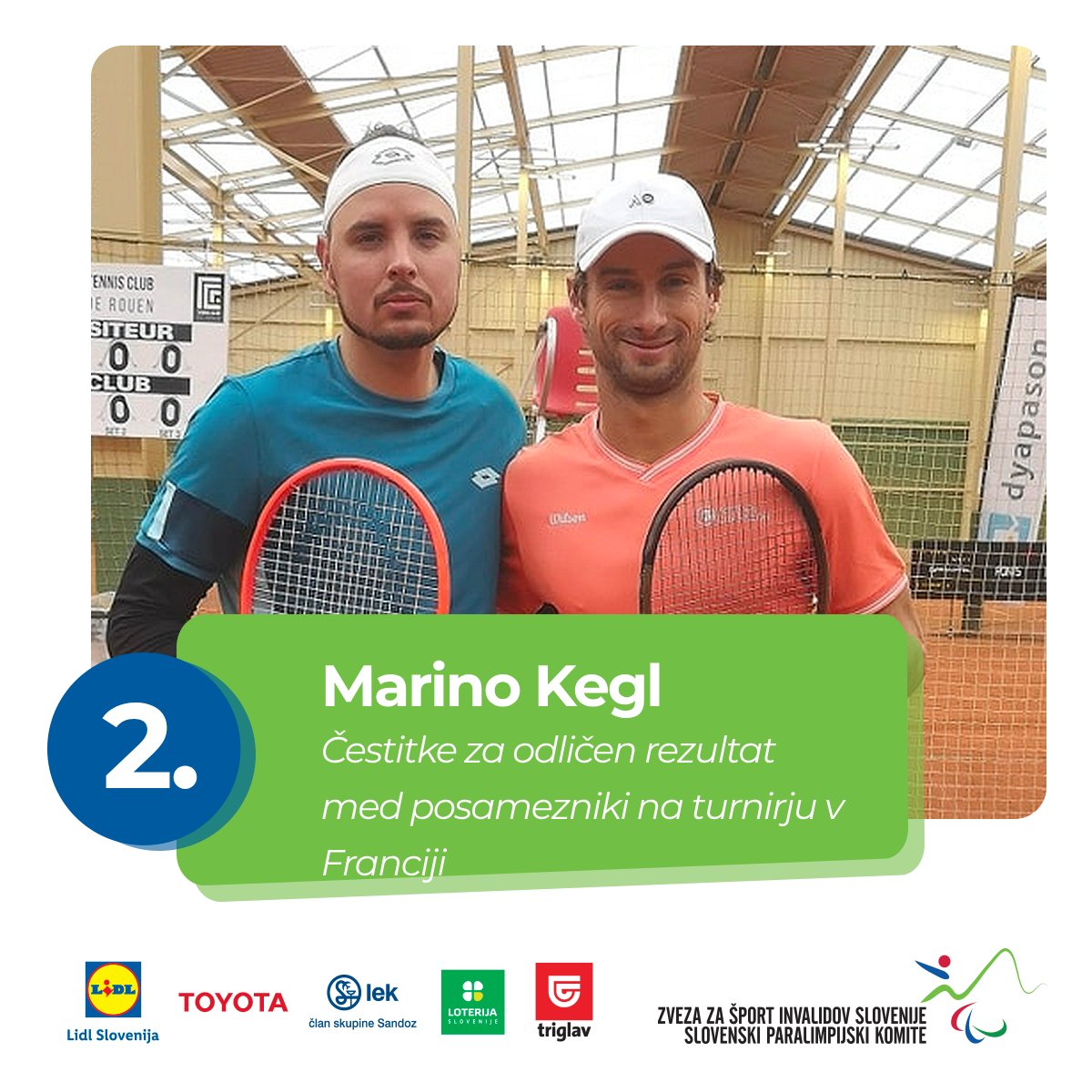 ✍️ Za našim gluhim 🎾 Marinom Keglom je izvrsten nastop v 🇫🇷. Med dvojicami je zmagal v paru z 🇩🇪 Ursom Breitenbergerjem, med posamezniki je moral pri rezultatu 4:6 in 0:3 zaradi poškodbe predati finale proti 🇫🇷 Olivierju Graveu. Čestitke Marinu in trenerju, očetu Darku! 👏👏