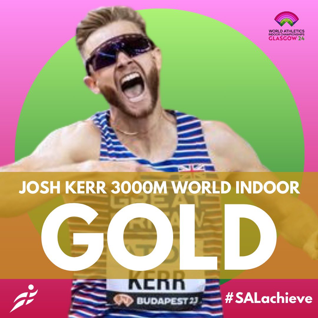 GOOOOOOOLLLLLLDDDD! 🥇 @joshk97 is 3000m World Indoor Champion in 7:42.98, buoyed by ecstatic home crowd at @wicglasgow24 - what a race! @EdinburghAC