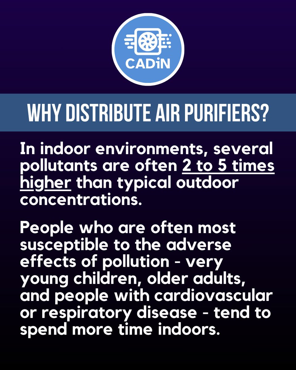 We have reached the halfway mark of our #12DaysOfCADiN. 

Next Saturday, we will launch our no-cost online air purifier request service. Requests are fulfilled with CADiN's funds, raised from donations, grants, and fundraisers. 

Support our work: cleanairdistro.net