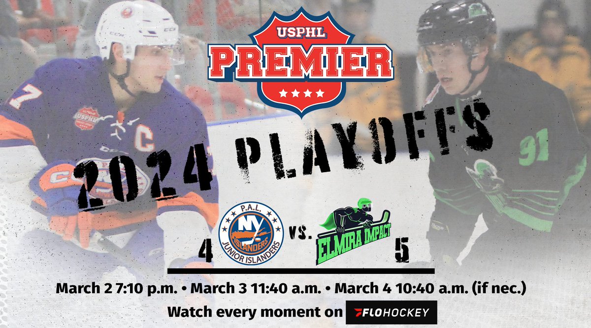 #USPHLPlayoffs: While most #USPHLPremier series are already well underway - and four series are done - the @paljrislanders and @elmiraimpact will kick off their Atlantic 4v5 series at 7:10 p.m. EST tonight in Hauppauge, NY! Read the full preview usphlpremier.com/usphlplayoffs-…