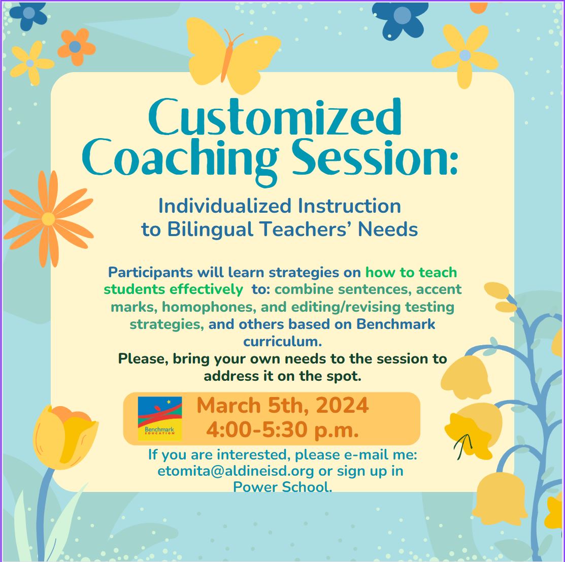 emytomita's tweet image. Sign up for this session for Bilingual Teachers! Do you want to know strategies to teach accent marks, combining sentences, or editing/revising? Do you have questions about other TEKS? Join this virtual session that will cater to your needs #smallgroup @Calero4Maria @galvansonia3