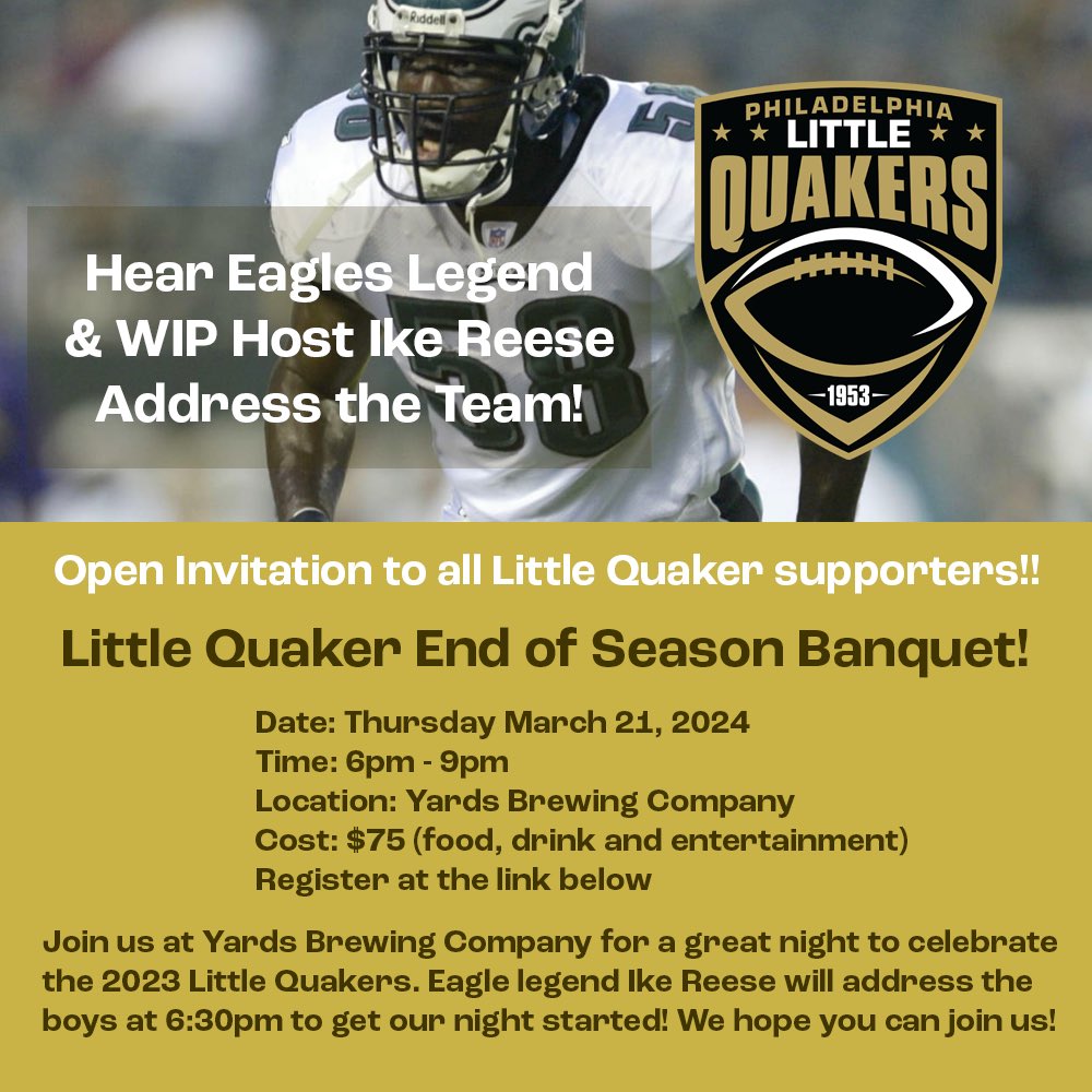 Calling all former Little Quakers and friends! Join us for the end of year celebration at Yards Brewing on March 21. 

eventbrite.com/e/822694781237…