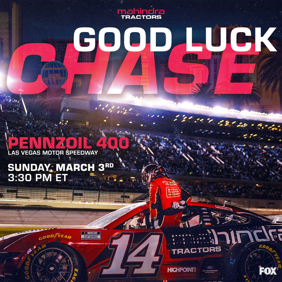 Ready to race in the desert. @ChaseBriscoe_14 and the @Mahindra_USA No. 14 team take on Vegas tomorrow. Where will you be watching from?