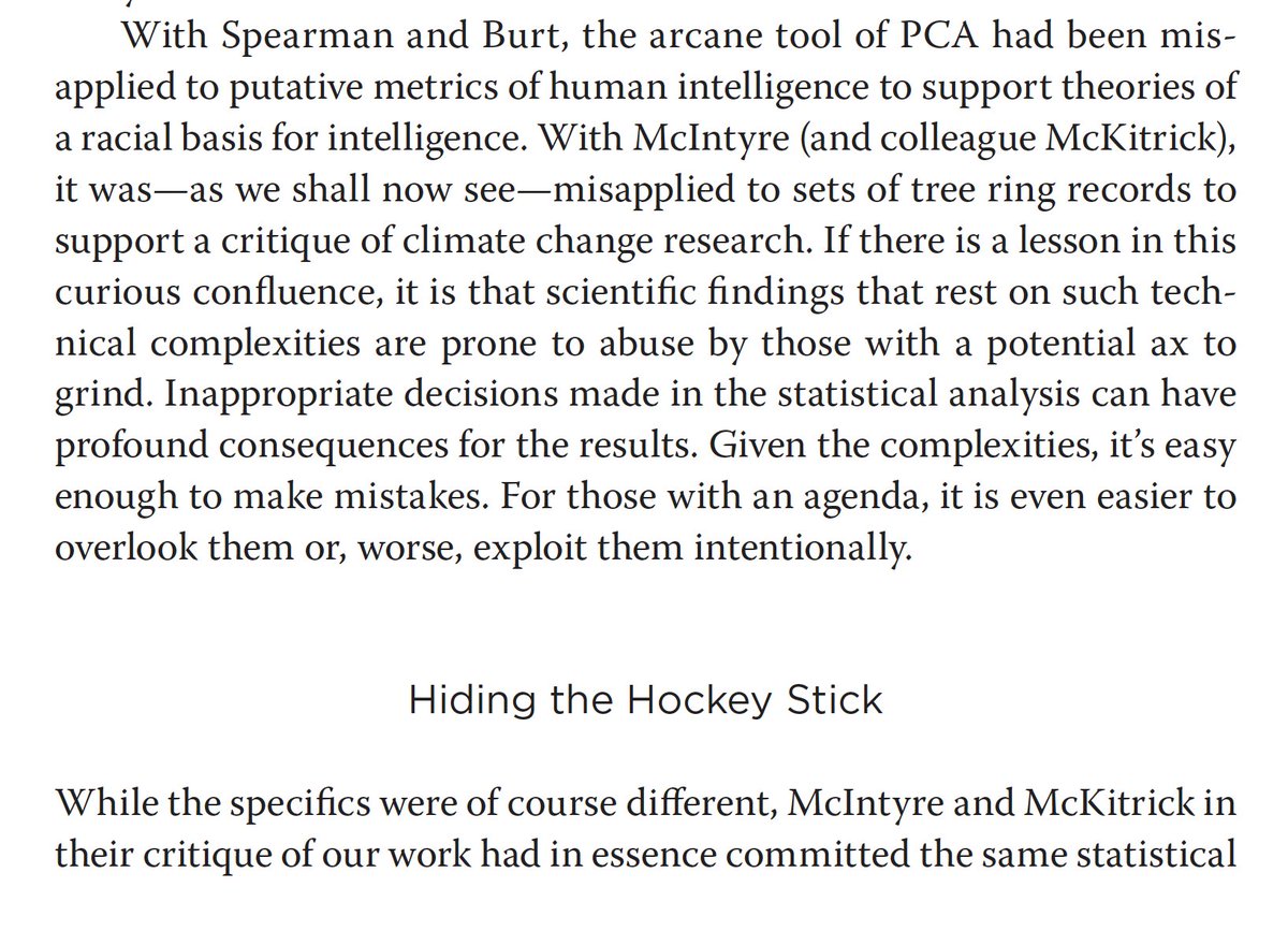 In #HSCW (amazon.com/Hockey-Stick-C…) I explain how the sleight of hand Steve McIntyre used to hide the 'hockey stick' pattern in tree-ring data is statistically the same sleight of hand used by statisticians promoting early theories of white supremacy: upenn.box.com/s/juskp4a24spm… #HSCW