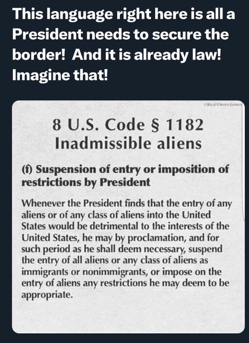 Jericho (@jerichoxvi) on Twitter photo <a href="/KanekoaTheGreat/">KanekoaTheGreat</a> He also brought back catch and release that Trump had gotten rid of, but he could stop the invasion cold by using this law that's already on books. It's not a permanent solution, but it buys time to finish the wall and other security measures. <a href="/KanekoaTheGreat/">KanekoaTheGreat</a> He also brought back catch and release that Trump had gotten rid of, but he could stop the invasion cold by using this law that's already on books. It's not a permanent solution, but it buys time to finish the wall and other security measures.