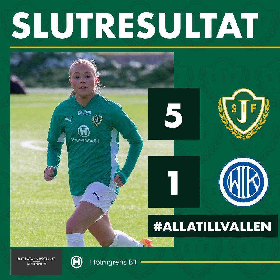 Seger i matchen mot Waggeryds IK

Astrid Berg x2, Moa Boström, Ella Heikkinen x2

💚💚💚#jönköpingssödra