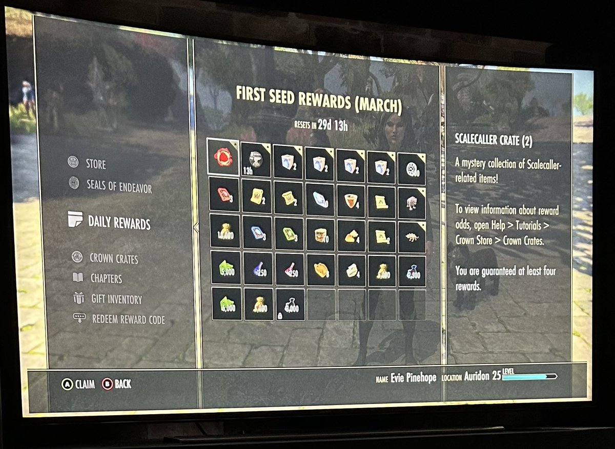 LynnSeats's tweet photo. @BethesdaSupport @TESOnline Mine is still not working correctly. Got yesterday’s at 5am EST on the us megaserver….i should have been able to get this at the same time today…..wonder if this issue will continue each day and continue you lock out days because it thinks you missed one? https://t.co/HRN62p2yCO