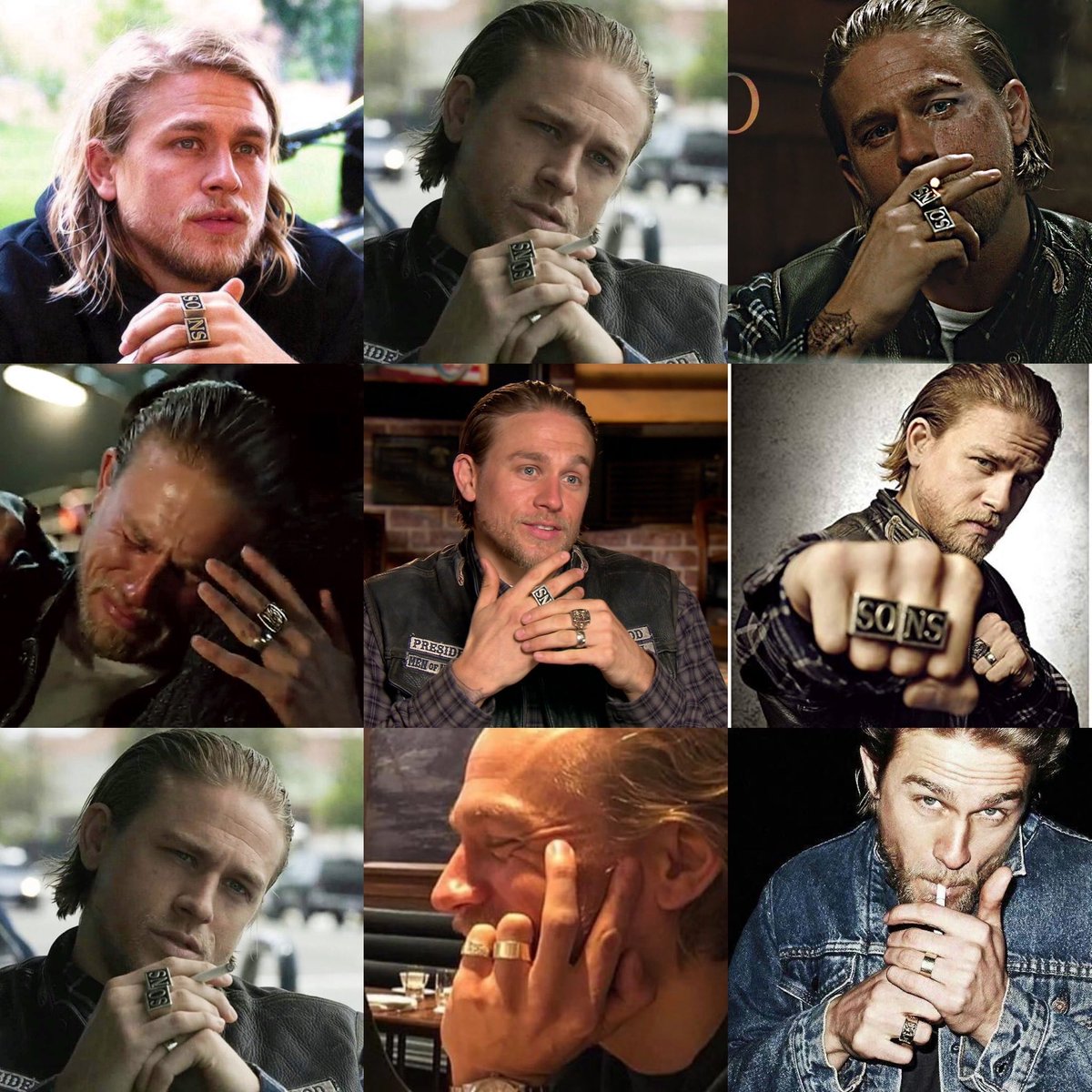 My guy #CharlieHunnam #therings #JacksonNathanielTeller #reapercrew
#SAMCRO #SONS #Morganasring ⁦@SOAMediaAddicts⁩ #outlaw 
#KingofCharming #JaxTeller #hotnessquotient #greathair #hishands
🏍️☠️💙❤️‍🔥