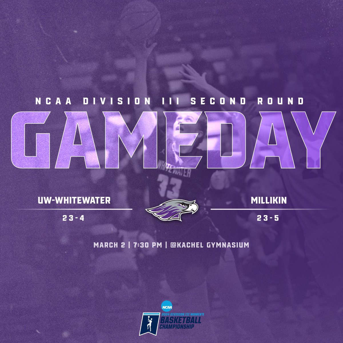 UWWWomensHoops's tweet photo. Wake up Whitewater, your Hawks are playing for another trip to a sweet sixteen tonight ‼️‼️

We need all of you to come out and support as we face Millikin tonight at 7:30pm 😈 BE LOUD 😤

Live Stream: https://t.co/CEwXONpBEU

#SurviveAndAdvance || #IWWDN https://t.co/shBqSbHfZB
