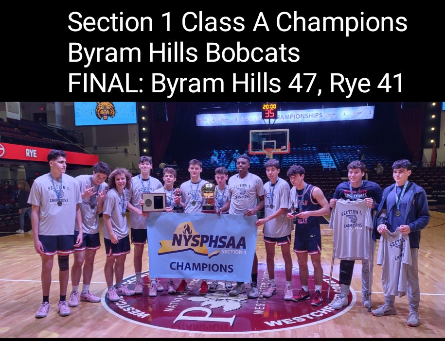 Ray Teodora (@rayteodora1) on Twitter photo 2024 Section 1, Class A Champions
Byram Hills Bobcats
Byram Hills (18-6) will face
Section 9 Saugerties (13-10) at Dutchess Community College on Monday, March 4th, time TBA in the <a href="/NYSPHSAA/">NYSPHSAA</a> State Championship Tournament Regional Semi-final.
<a href="/ByramAthletics/">Byram Hills Athletics</a> <a href="/ByramBasketball/">BHBasketball</a> 2024 Section 1, Class A Champions
Byram Hills Bobcats
Byram Hills (18-6) will face
Section 9 Saugerties (13-10) at Dutchess Community College on Monday, March 4th, time TBA in the <a href="/NYSPHSAA/">NYSPHSAA</a> State Championship Tournament Regional Semi-final.
<a href="/ByramAthletics/">Byram Hills Athletics</a> <a href="/ByramBasketball/">BHBasketball</a>