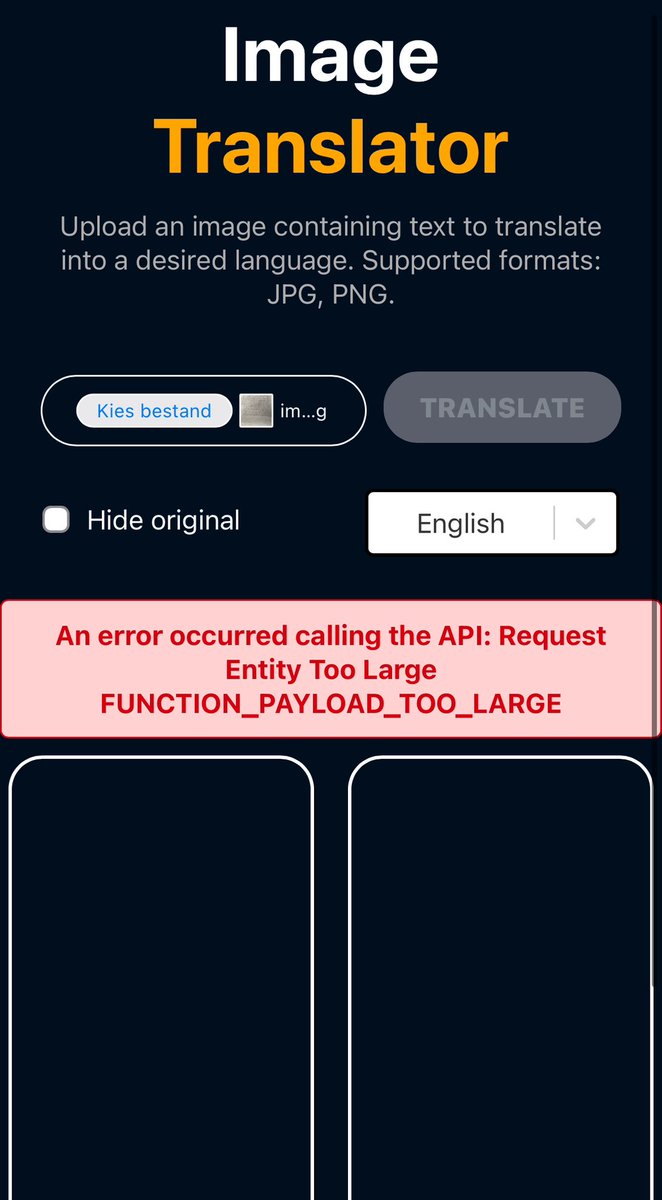 codeblazer06's tweet image. Ran into 'FUNCTION_PAYLOAD_TOO_LARGE' error after deploying my app on Vercel due to phone pictures exceeding the 4.5MB request limit. How would you tackle this? Curious about your approaches before I reveal my solution! #Vercel #DevProblems