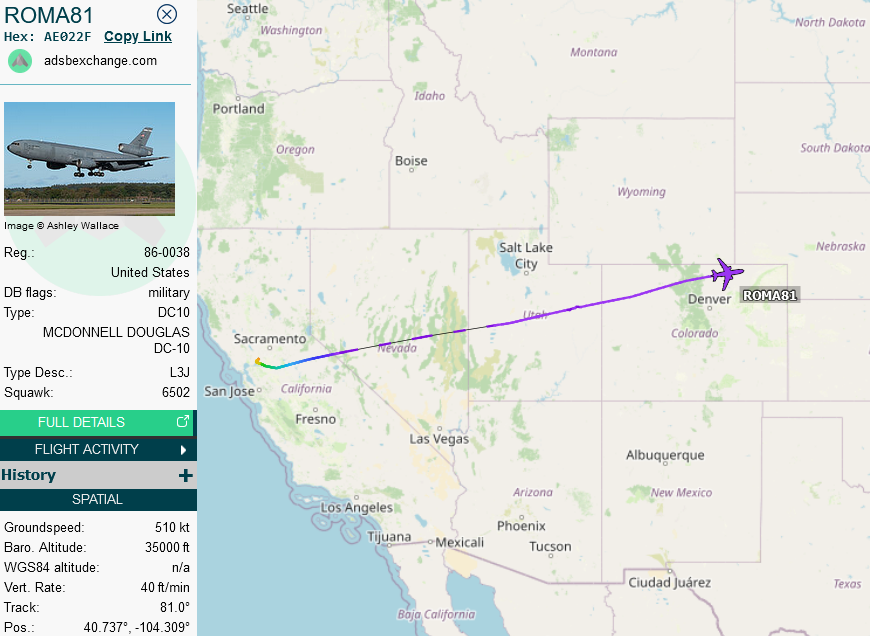SirListenalot's tweet photo. #KC10 #AE022F #ROMA81 relocating from Travis to McGuire, will likely take four "AV" #F16's #TREND31 from Andrews (to Spangdahlem?) on Mar04 via 4530N030W - 4600N025W - 4630N020W - 4730N015W - 4830N010W - LASNO - EMPER - TAKAS https://t.co/HD9069LBa2