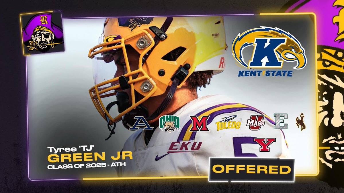 Congrats to @tygreenjr02 on the offer to @KentStFootball and @Rymiszewski17 #TheStandard 🟣🟡🔗 @JaredLuginbill @AllenTrieu @Mark__Porter @Bryan_Ault @MickWalker247