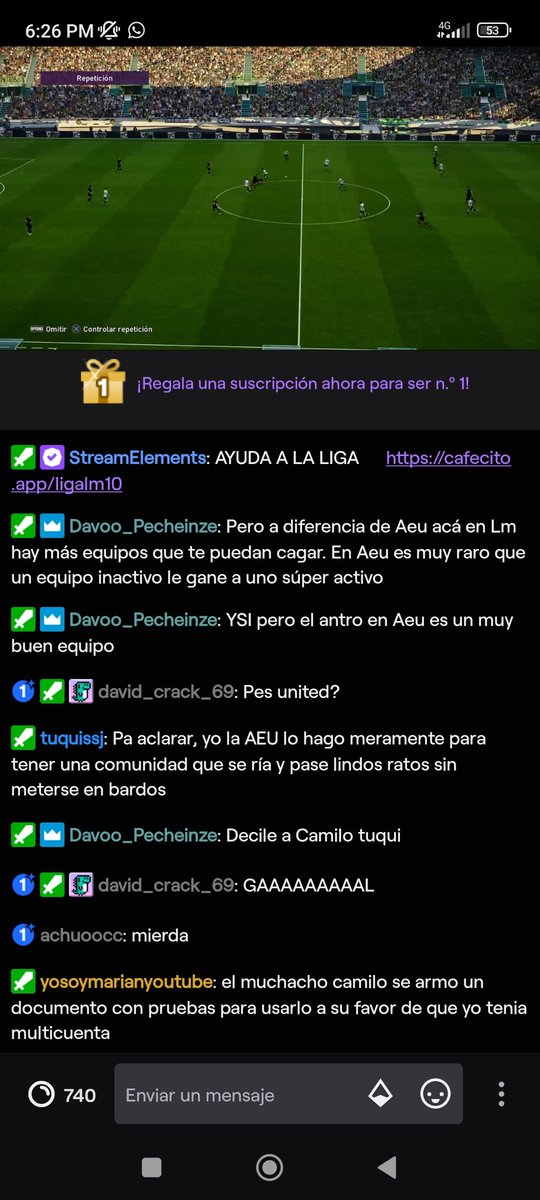 La verdad me da mucha tristeza que la mayoría que escribieron esto en el chat de LM10 (espero no tengan nada que ver y hayan empezado el bardo) en mis streams me decían cosas bonitas de la liga y me daban para delante...

(+)