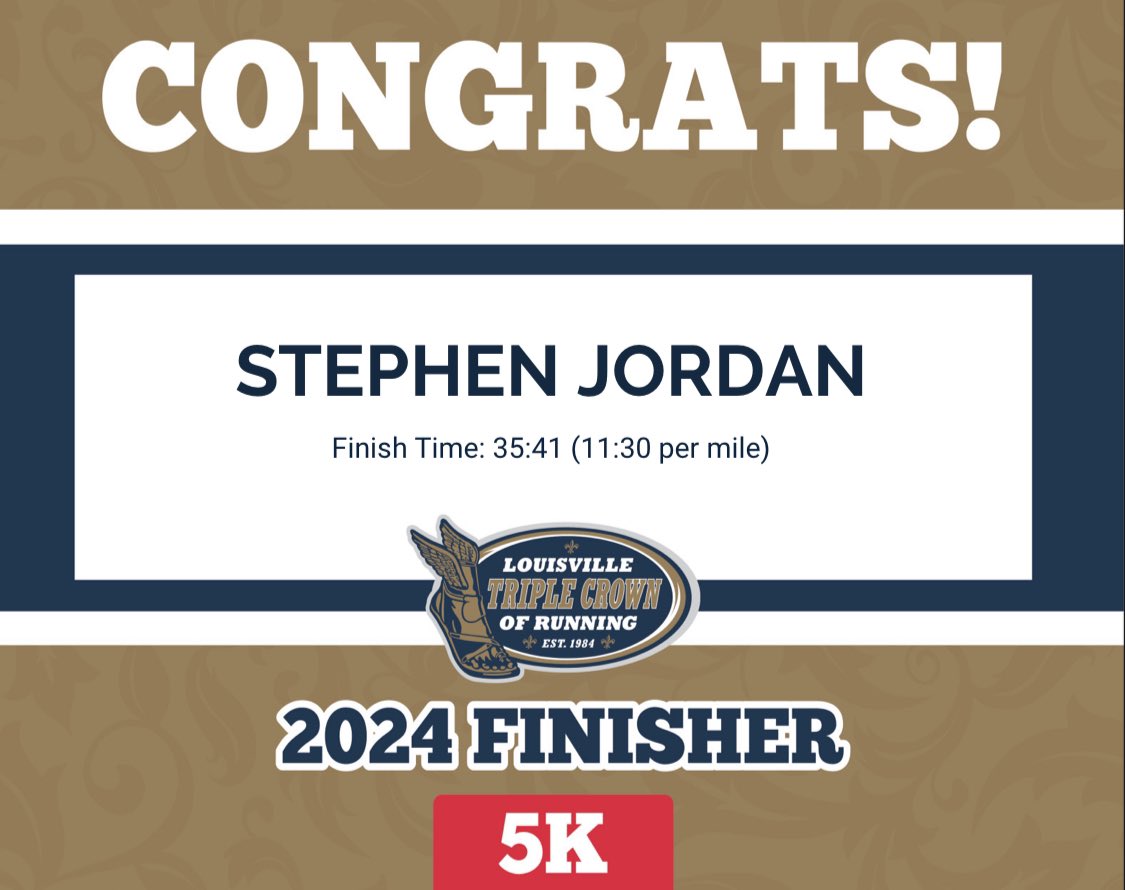 Back on August 29, 2023 I made a change. My goal was to walk, jog or run at least 2 miles a day. Today I completed day 186 of that goal, running in the Louisville Triple Crown 5K. All things are possible when you take it 1 day at a time. Growth Mindset! Winning everyday!