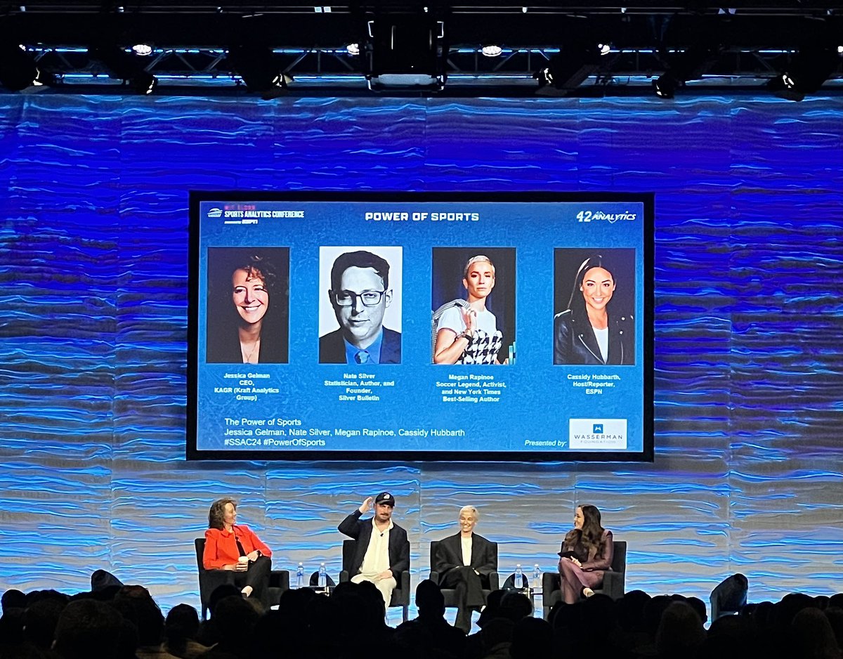 In our closing panel of #SSAC24, @mPinoe, @NateSilver538, and @jessicagelman delve into the profound influence and evolution of the sports industry in a discussion moderated by @CassidyHubbarth and presented by @WassermanFDN #PowerOfSports