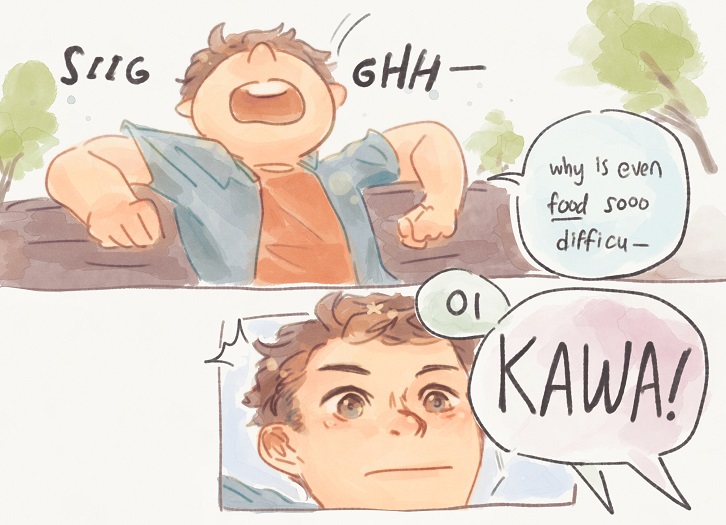 chlorosapple's tweet image. oikawa and the seemingly insoluble food dilemma 💭 #haikyuu
