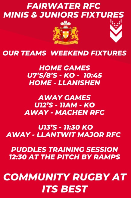 The weekend fixtures, we wish to send our thanks to our junior hosts @LMMinijun @machenrfc and we look forward to our visitors @LlanishenMJs 🔴⚪️⚫️🏉 the rain has won again this week, with poor pitch conditions its prevented other team fixtures. We are sorry 😞
