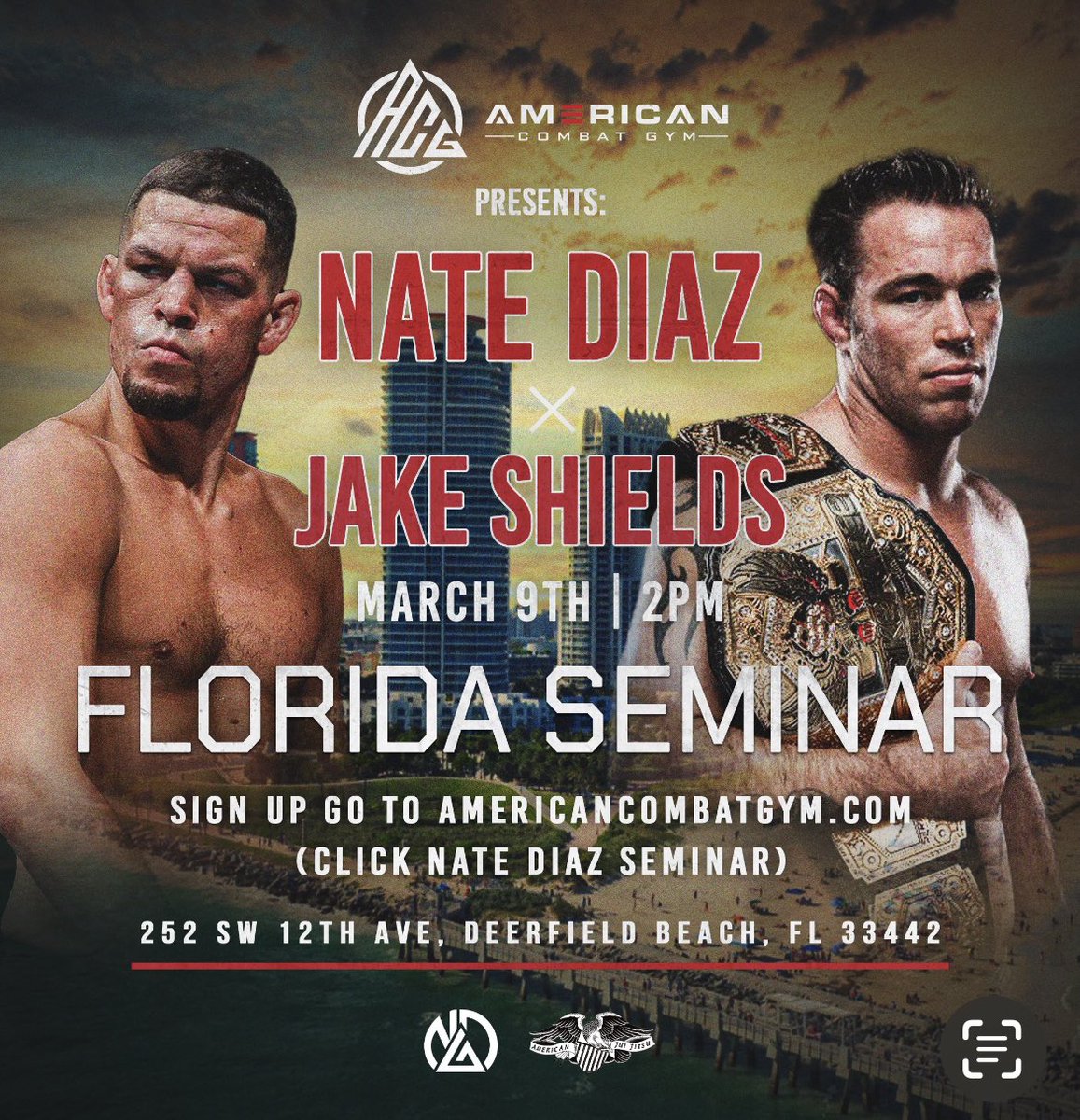 Next Saturday @NateDiaz209 and I will be teaching a Jiu Jitsu seminar in Deerfield beach We will be hosting one Sunday in Maimi as well and I details to that out tomorrow Also VIP party Sunday