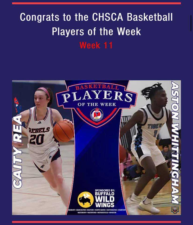 Congratulations to Caity Rea on being voted as the CHSCA Player of the Week! Caity finished her career at NFHS last night. Her career point total is 1,031 which places her 4th on the All-Time scoring least for female basketball players! Well done, Caity! #ctgb