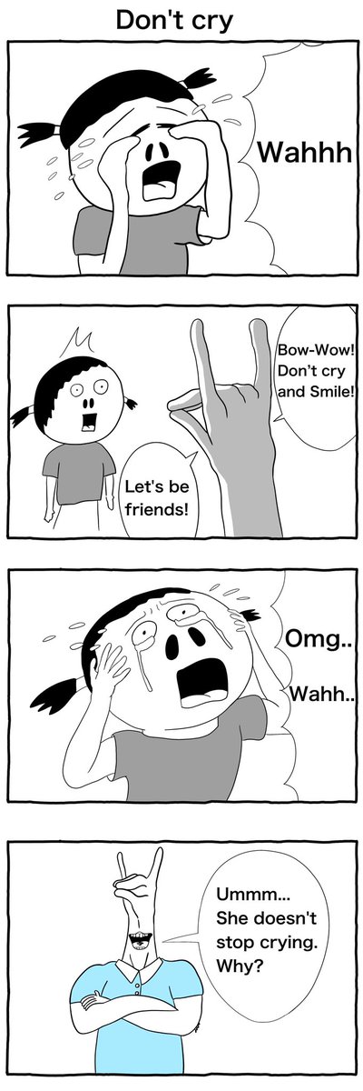 #4コマ漫画 
#英語勉強 
4コマ漫画「Don't cry」 