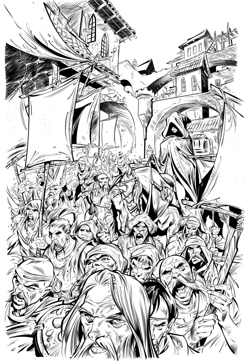 Many people! Inks by me and pencisl by Dave Santana.
.
#comics #INK #comicbookartist