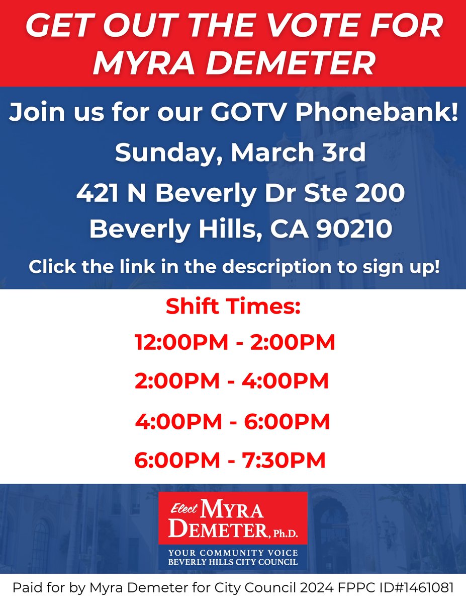 With an election as competitive as our City Council race, it’s vital that we ensure we’ve contacted as many people as we can. I would like to invite you to my campaign’s Get Out The Vote phonebank this Sunday, March 3rd. The first shift starts at 12:00 PM. 

RSVP here (press G...