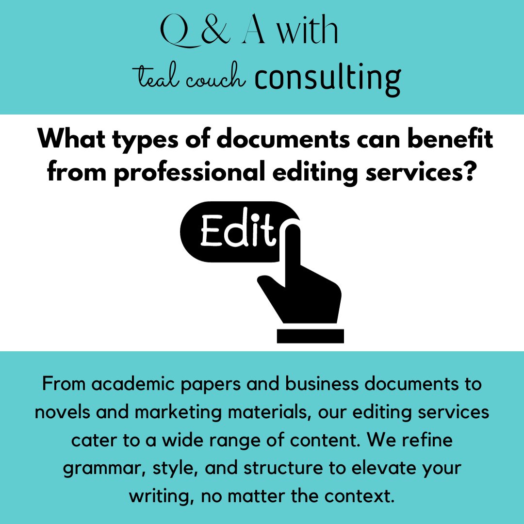 #QandA #CustomizedSuccess #EditingMastery #DocumentElevation #CareerStrategies #ExpertEdits #TailoredForYou #SuccessInDetails #TealCouchConsulting