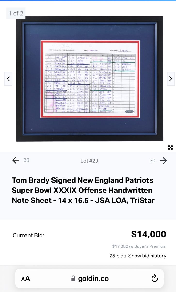 KouriSteve's tweet image. Terrific piece of football history signed by Tom Brady is for sale right now on Goldin. @stoolpresidente
