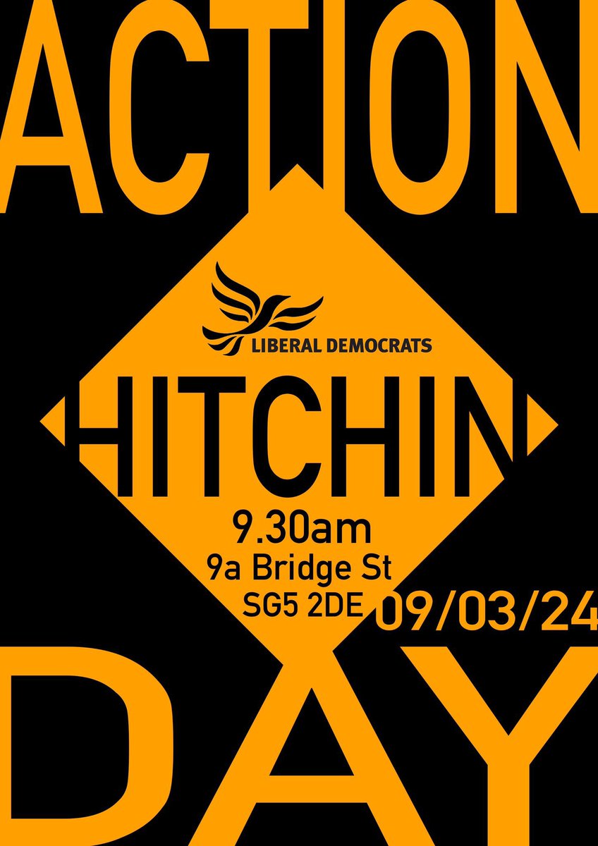 Hello All, Fancy a trip to Hitchin to the @lucaschris action day. @LDCRE1 are looking for 20 activists for the day. 09.30hrs is the start time. @LibDems @LondonLibDems @YoungLiberalsUK @LibDemLords we love an early start. See you there👇🏿👇🏿