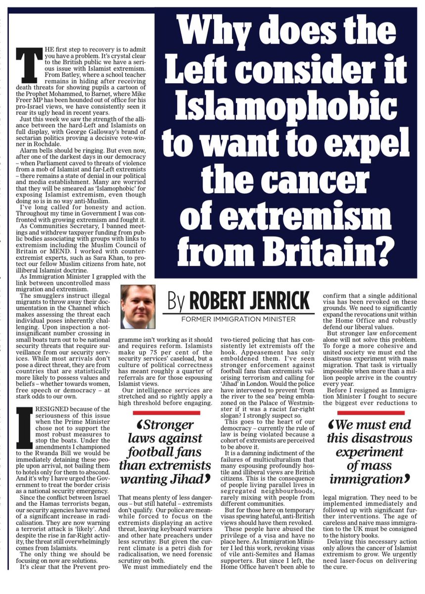 We must be honest with ourselves: we have a serious problem with Islamist extremism.

How do we cure this sickness and build a united country?

It starts by consigning the disastrous experiment of mass migration to history.

My article in the Mail on Sunday on the cure👇