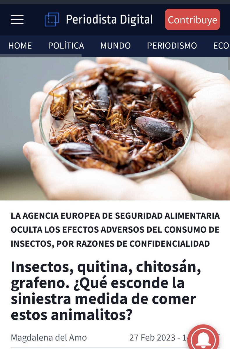 LA AGENCIA EUROPEA DE SEGURIDAD ALIMENTARIA OCULTA LOS EFECTOS ADVERSOS DEL CONSUMO DE INSECTOS. periodistadigital.com/politica/opini…