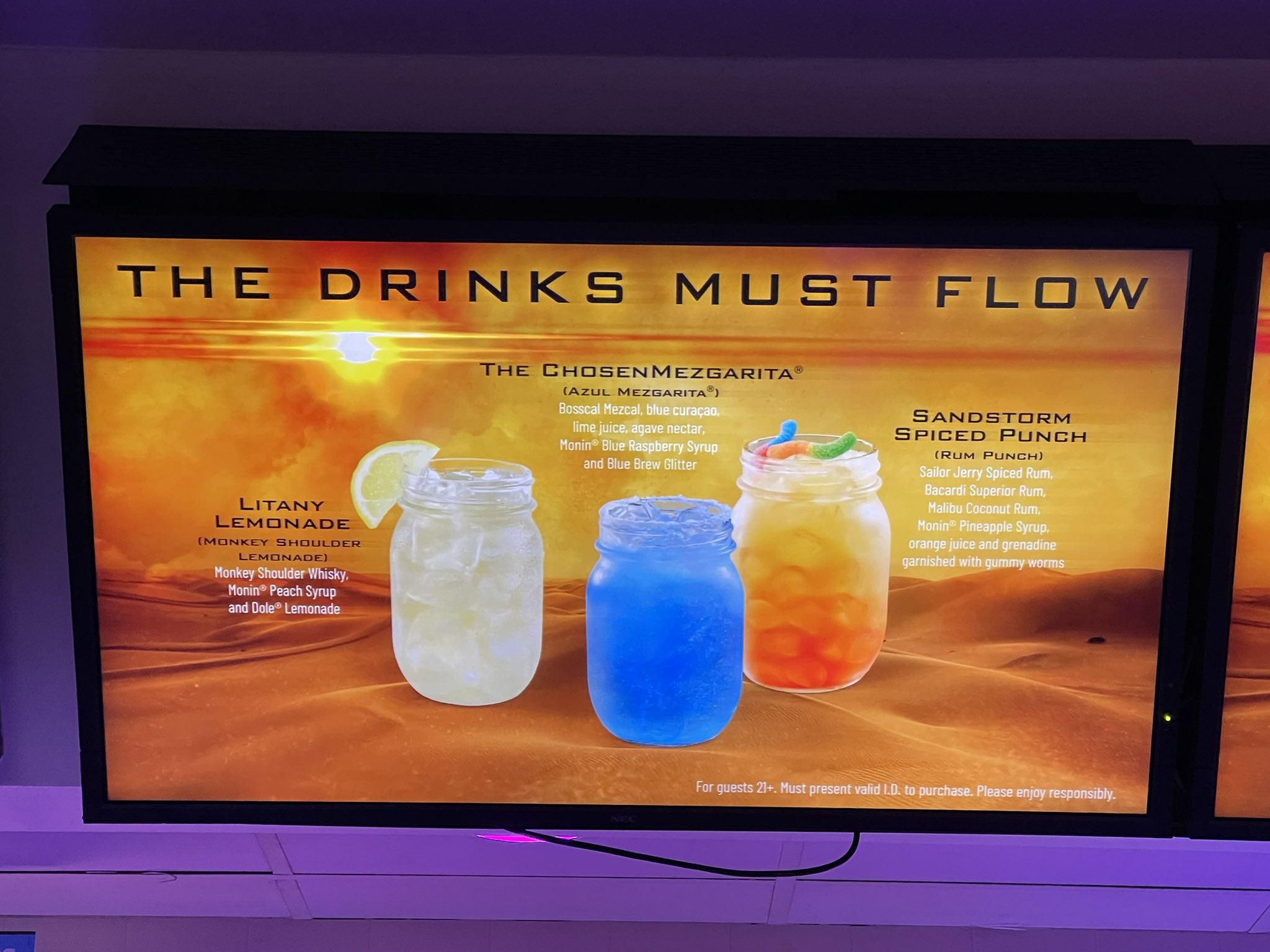 Best Food Blog Ever on X: Went to see Dune 2. The theater has a bar. This  is their attempt at tie-in marketing.  / X