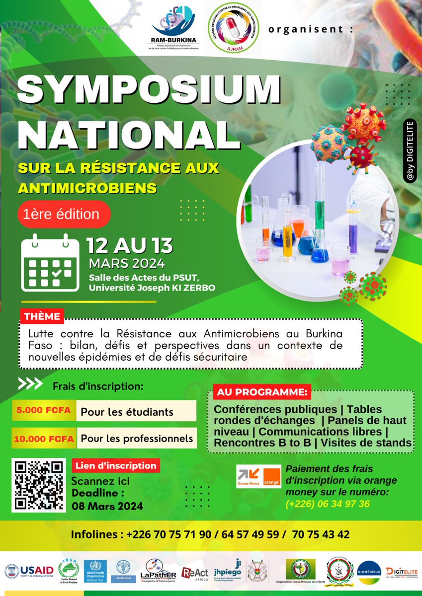 Le Pr Abdoul-Salam OUEDRAOGO, Directeur Technique du Centre MURAZ est le Président du Comité d'Organisation du Symposium National sur la Résistance aux Antimicrobiens nouvelles épidémies Ouagadougou à la Salle des Actes de l’Université Joseph KI ZERBO, du 12 au 13 Mars 2024
