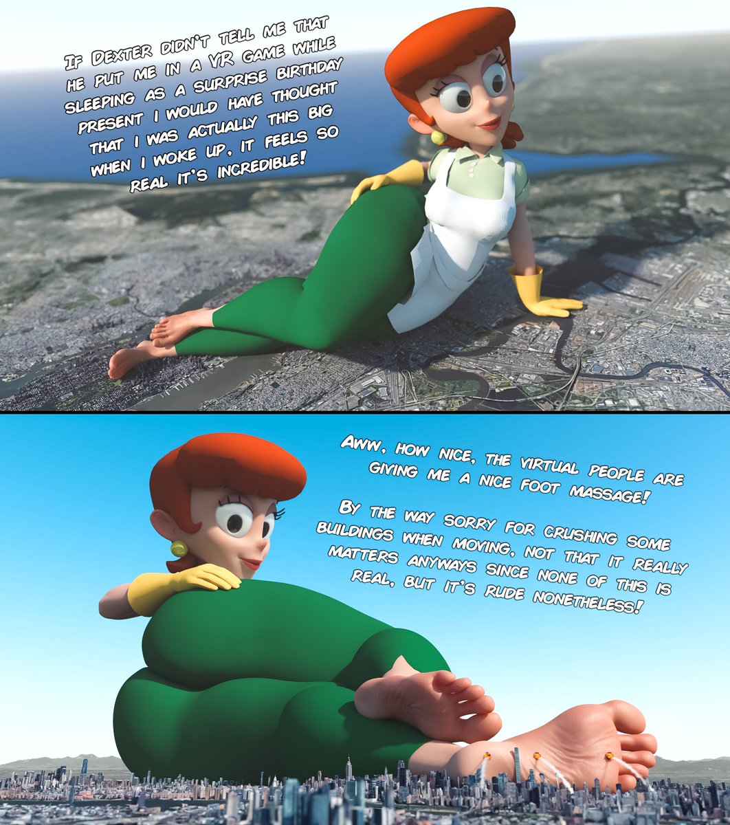 As teased before here she is, the "world's biggest mom", completely oblivious to everything as she towers over the landscape and barefoot for good measure👀

Hmm... wasn't the title a bit different though 🤔

#giantess #巨大娘