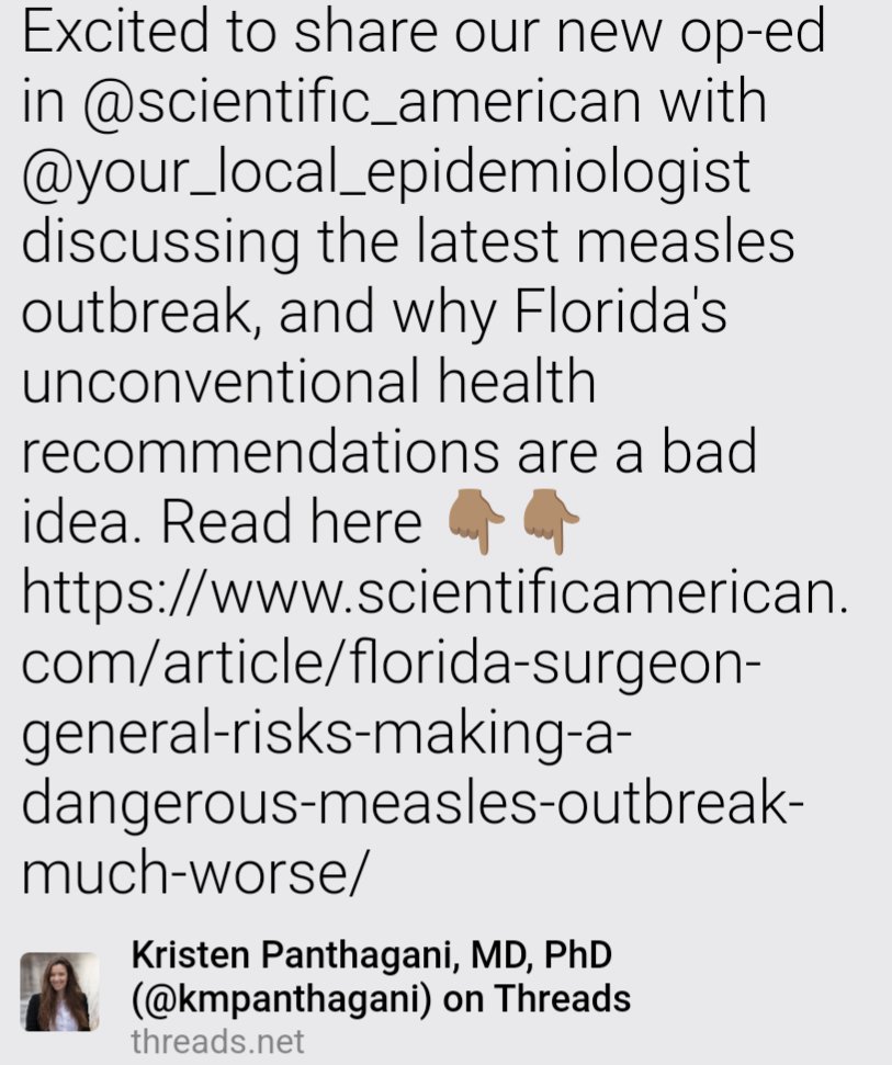 Kids can return to school safely just 72 hours after measles contact IF THEY GET VACCINATED & don't have symptoms. A basic health fact Florida isn't telling parents during the current measles outbreak. From @dr_kkjetelina & @kmpanthagani in new @sciam. scientificamerican.com/article/florid…