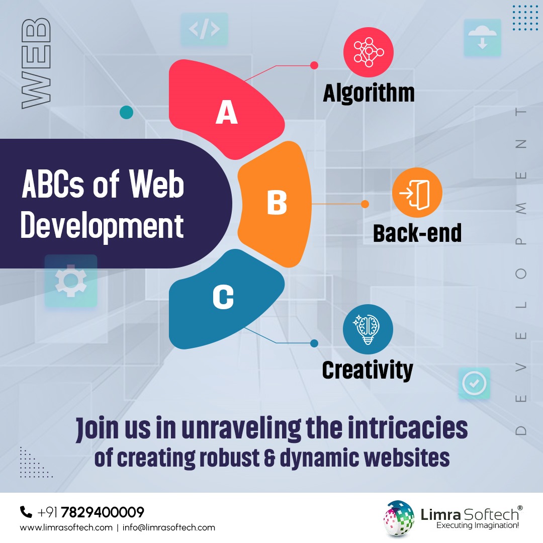 Embark on a journey through the ABCs of Web Development with us! From mastering Algorithms to diving into the Back-end, and unleashing your Creativity, join us in unraveling the intricacies of creating robust and dynamic #websites. 🚀💻 #uiux #backenddev #website #limrasoftech