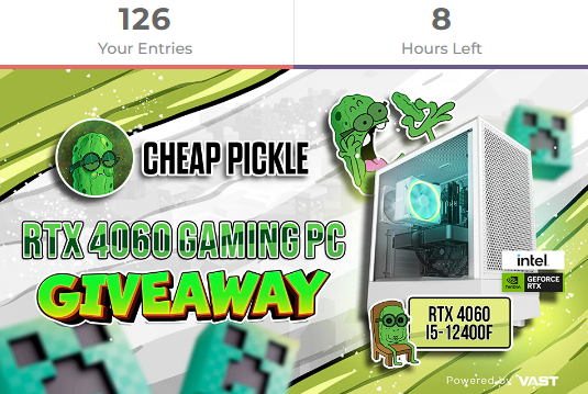 NotMetalYT's tweet photo. I Have 126 Entries in this giveaway... Giveaway Hosted by @realCheapPickle on @VastGG 
Good Luck to Whoever has joined this Giveaway! https://t.co/En7j621we6