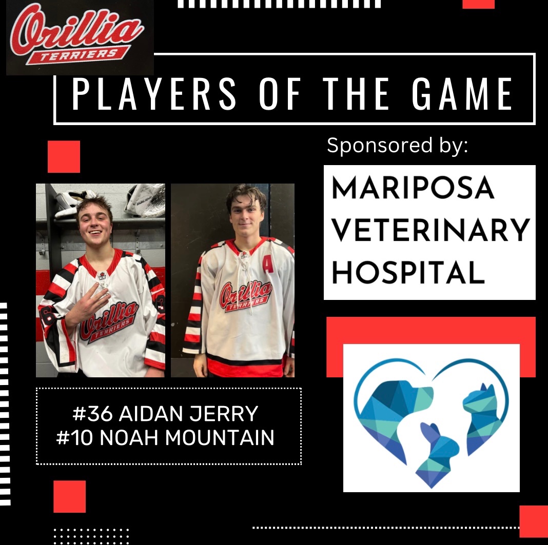 Tonight 2 players awarded PLAYER OF THE GAME sponsored by <a href="/mariposa/">G</a>.vet …
Ast Captain Noah Mountain and Goalie Aidan Jerry

Mountain scored game winner + 2 🍎
Jerry played phenomenally in net to help Terriers secure the win

Congratulations and thank you to Mariposa Vet Hospital
