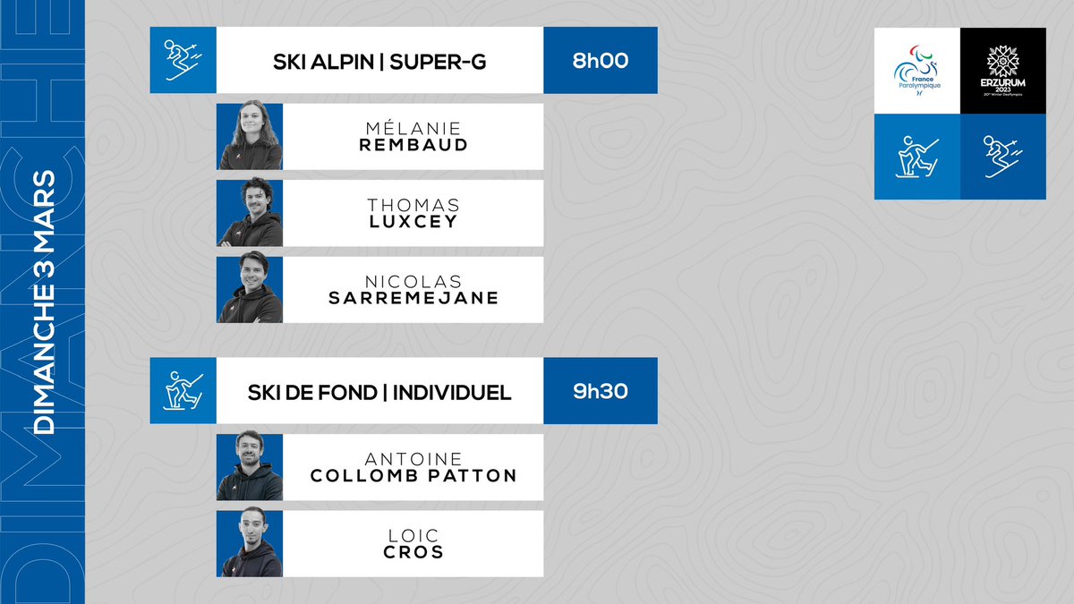 FRAparalympique's tweet image. 🔝 La compétition débute aujourd’hui pour les 5 athlètes français 🇫🇷
- le Super-G en ski alpin
- l’épreuve individuelle pour les fondeurs 
#AllezLesBleus | #Deaflympics