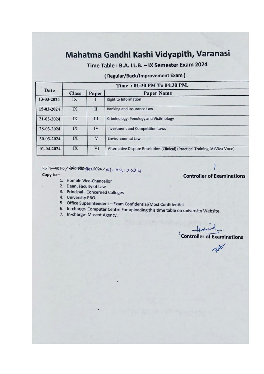 mgkvpofficial's tweet photo. Time Table : B.A. LL.B. IX Semester Exam 2024 https://t.co/uBJdxx1bFc