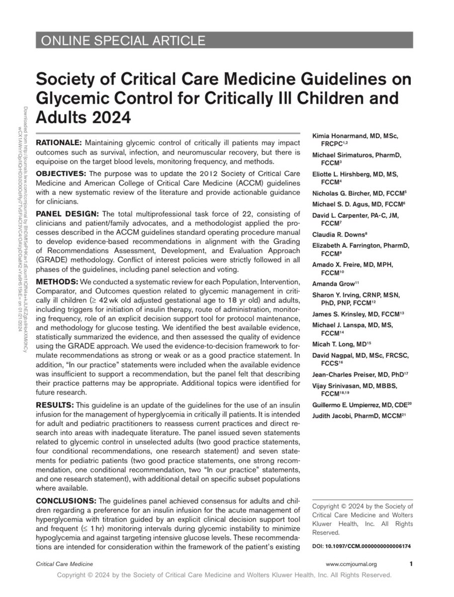 Guías 2024 para control glucémico en el paciente críticamente enfermo journals.lww.com/ccmjournal/ful…