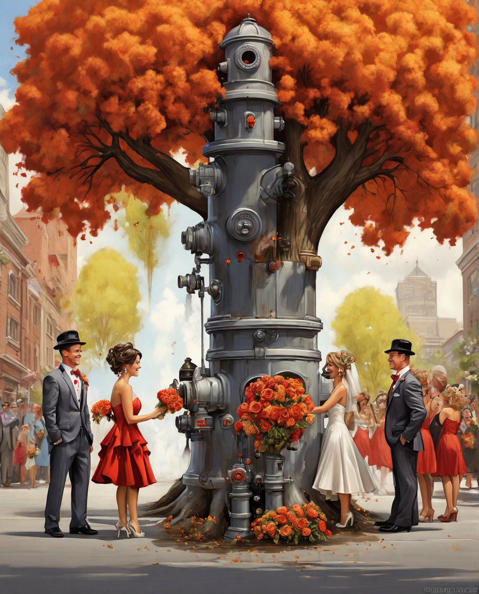 FOMOMoonGlow's tweet image. Obligatory respect given to the great fire hydrant tree after each wedding. 💒 

😳 🖼️ 
#wtfart
@Vince_Van_Dough