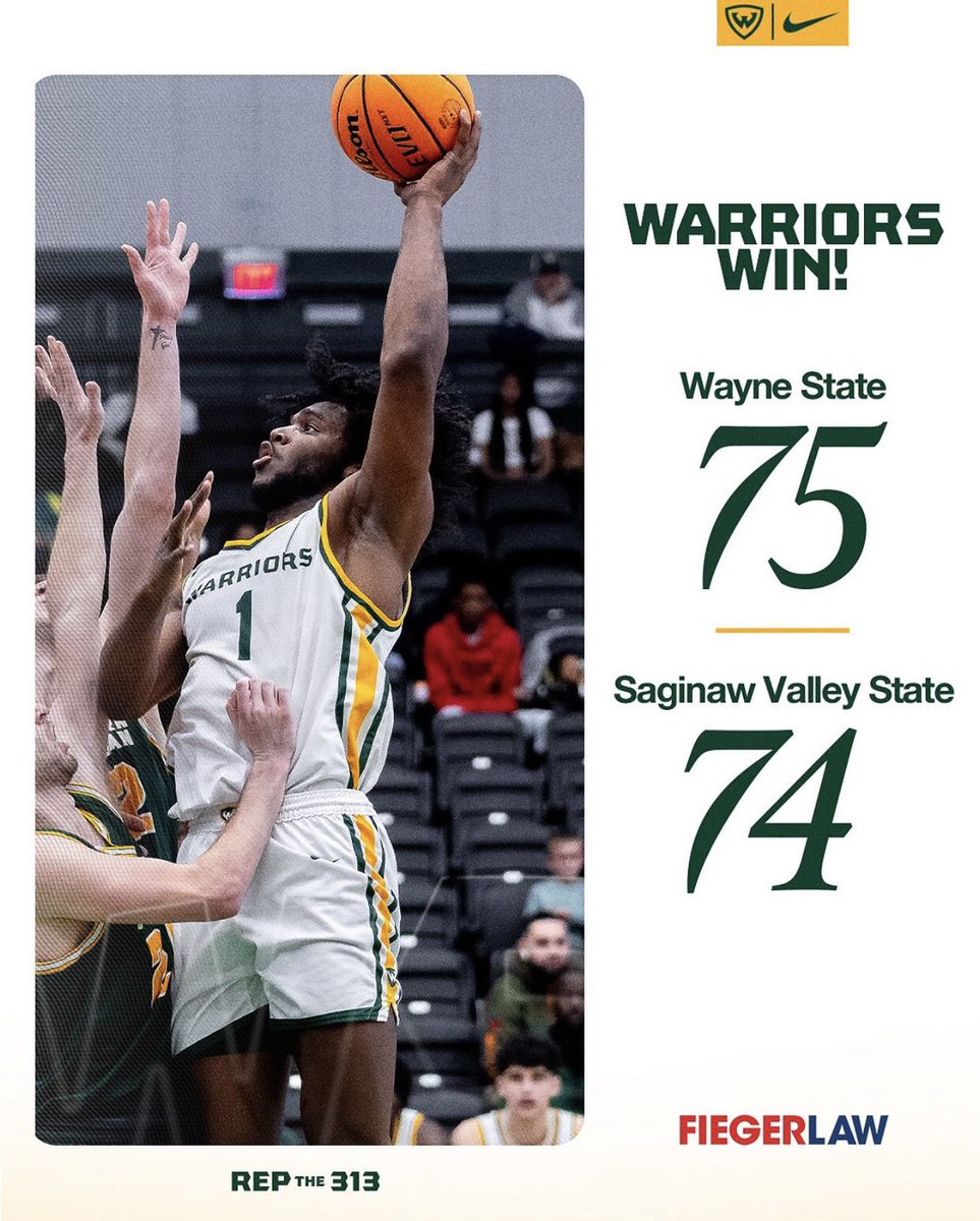 ‼️WARRIORS WIN AT THE BUZZER‼️

Carmelo Harris with a layup as time expires, and the Warriors beat SVSU! 

Carmelo Harris - 6 pts, 3 ast, 4 reb
Colin Golson Jr. - 12 pts, 4 reb
Ray Williams Jr. - 7 pts, 8 reb
Rob Lee Jr - 22 pts, 8 reb
Jordan Briggs - 10 pts
Tamario Adley - 9 pts