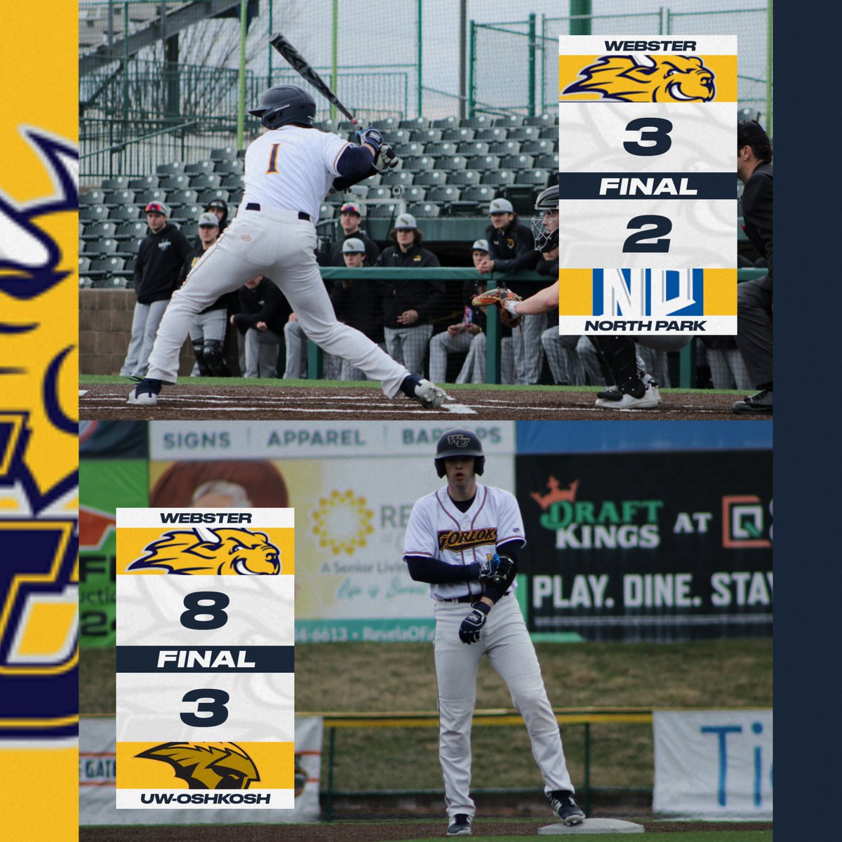 Webster U. Athletics (@gorloksports) on Twitter photo GORLOKS SWEEP! <a href="/WebsterBaseball/">Webster Baseball</a> wins both of their games today at Grizzlies Ballpark to improve to 5-1 on the season! They are back home tomorrow for a 2 p.m. matchup against <a href="/VikingsNPU/">North Park Vikings</a>! <a href="/websteru/">Webster University</a> <a href="/WebsterUNews/">WebsterU News</a> <a href="/SLIAC/">SLIAC</a>
#LokNation GORLOKS SWEEP! <a href="/WebsterBaseball/">Webster Baseball</a> wins both of their games today at Grizzlies Ballpark to improve to 5-1 on the season! They are back home tomorrow for a 2 p.m. matchup against <a href="/VikingsNPU/">North Park Vikings</a>! <a href="/websteru/">Webster University</a> <a href="/WebsterUNews/">WebsterU News</a> <a href="/SLIAC/">SLIAC</a>
#LokNation
