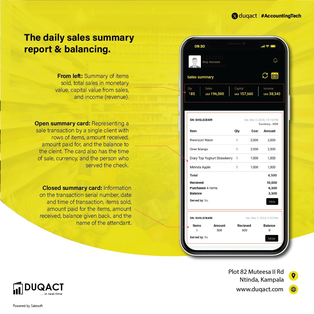 Maximize your shop's potential with our daily sales summary report! stay on top of your numbers effortlessly, track daily revenue trends, & identify growth opportunities. Simplify decision-making & drive success with actionable insights! #Duqact #BusinessGrowth #AccountingTech