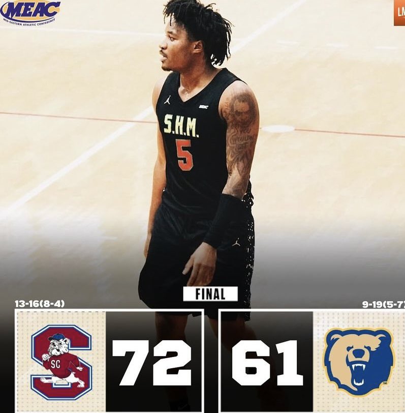The Bulldogs push their conference record to 8-4 and remain in second place following a 72-61 road win over Morgan State.

The eight MEAC wins are the program’s most since the 2015-16 season.

SCSU held the Bears to 21 points and 28% FG in the second half.

Up next: Coppin State