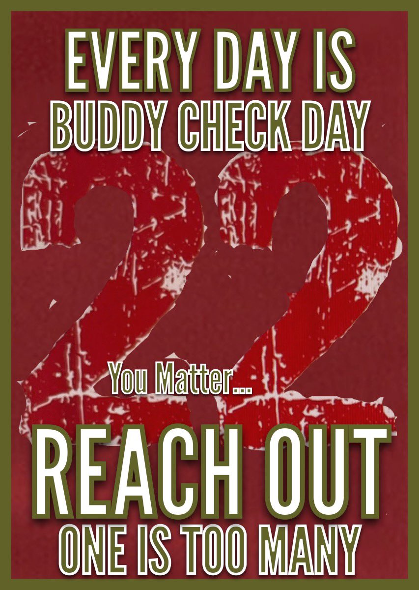 Sat #BuddyChecksMatter Veterans 🇺🇸 #Turn22To0 to #EndVeteranSuicide 💞 #PTSDWarrior #JustListen🛩➡️@royharper53🛩🇺🇸 ➡️@Wolfeagle17🛩🇺🇸 ➡️@SgtRPaj🛩🇺🇸 ➡️@MikeCorkSr1🛩🇺🇸 ➡️@AFChief95🛩🇺🇸 ➡️@01Fender_Player🛩🇺🇸